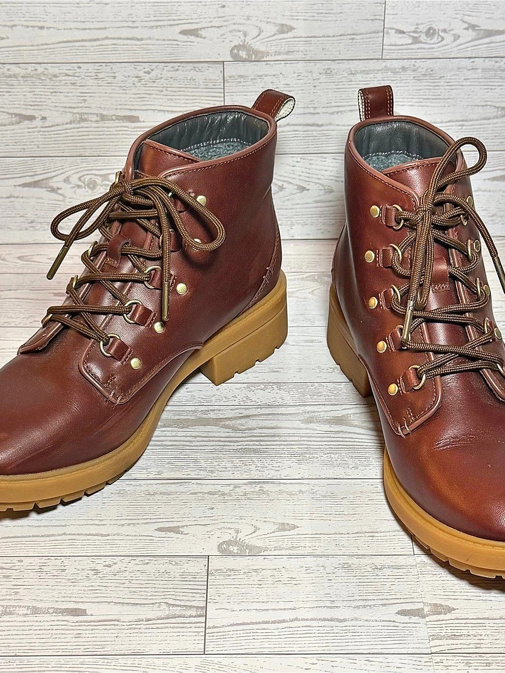 Cole Haan Briana Grand Waterproof Women 10B Brown Leather Lace Up Ankle Boots
